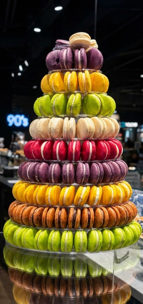 Mehrstöckiger Macaron-Turm für Events und Empfänge